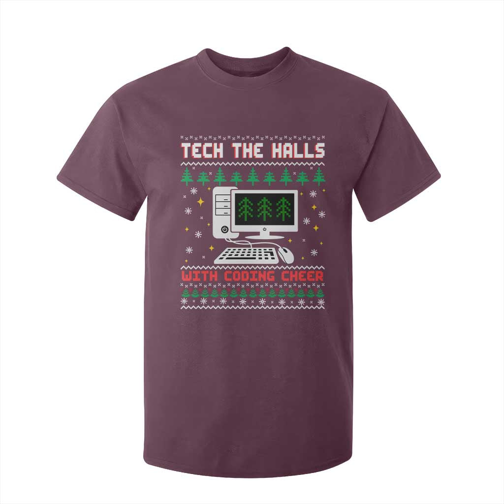 Tech Support Christmas T Shirt For Kid Tech The Halls With Cooking Cheer TS14 Maroon Print Your Wear