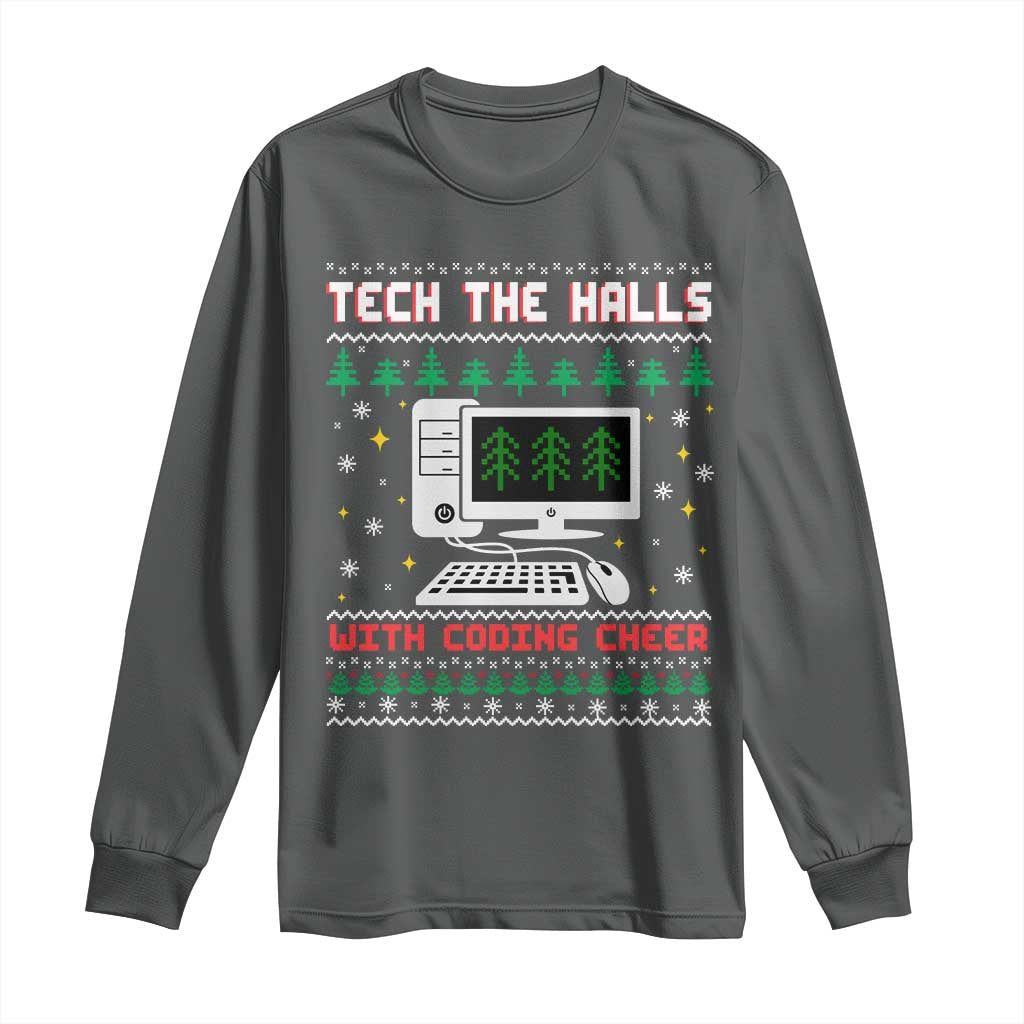 Tech Support Christmas Long Sleeve Shirt Tech The Halls With Cooking Cheer TS14 Dark Heather Print Your Wear