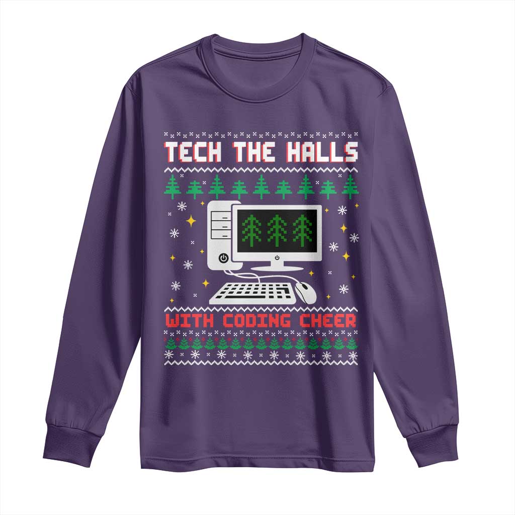 Tech Support Christmas Long Sleeve Shirt Tech The Halls With Cooking Cheer TS14 Purple Print Your Wear