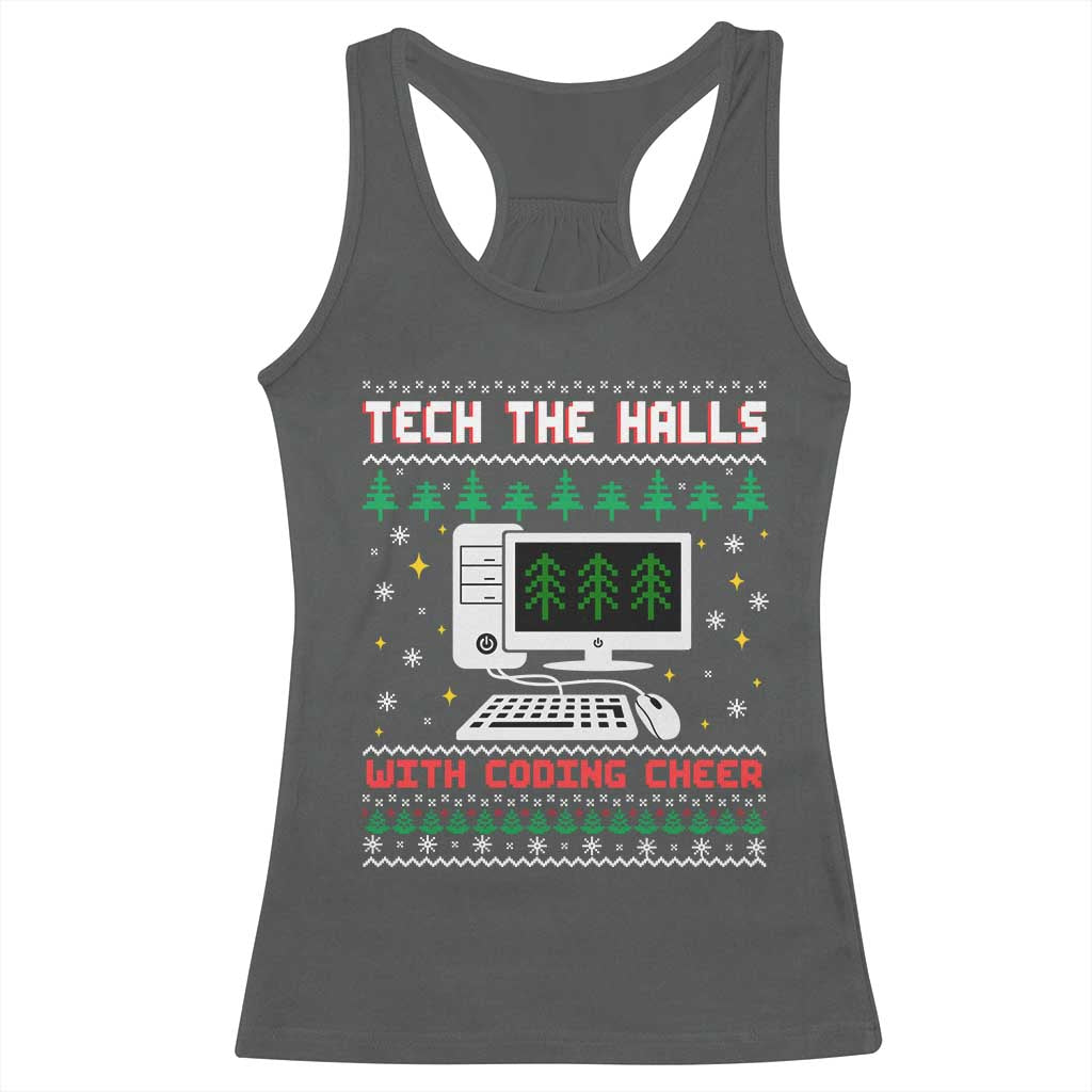 Tech Support Christmas Racerback Tank Top Tech The Halls With Cooking Cheer TS14 Dark Heather Print Your Wear