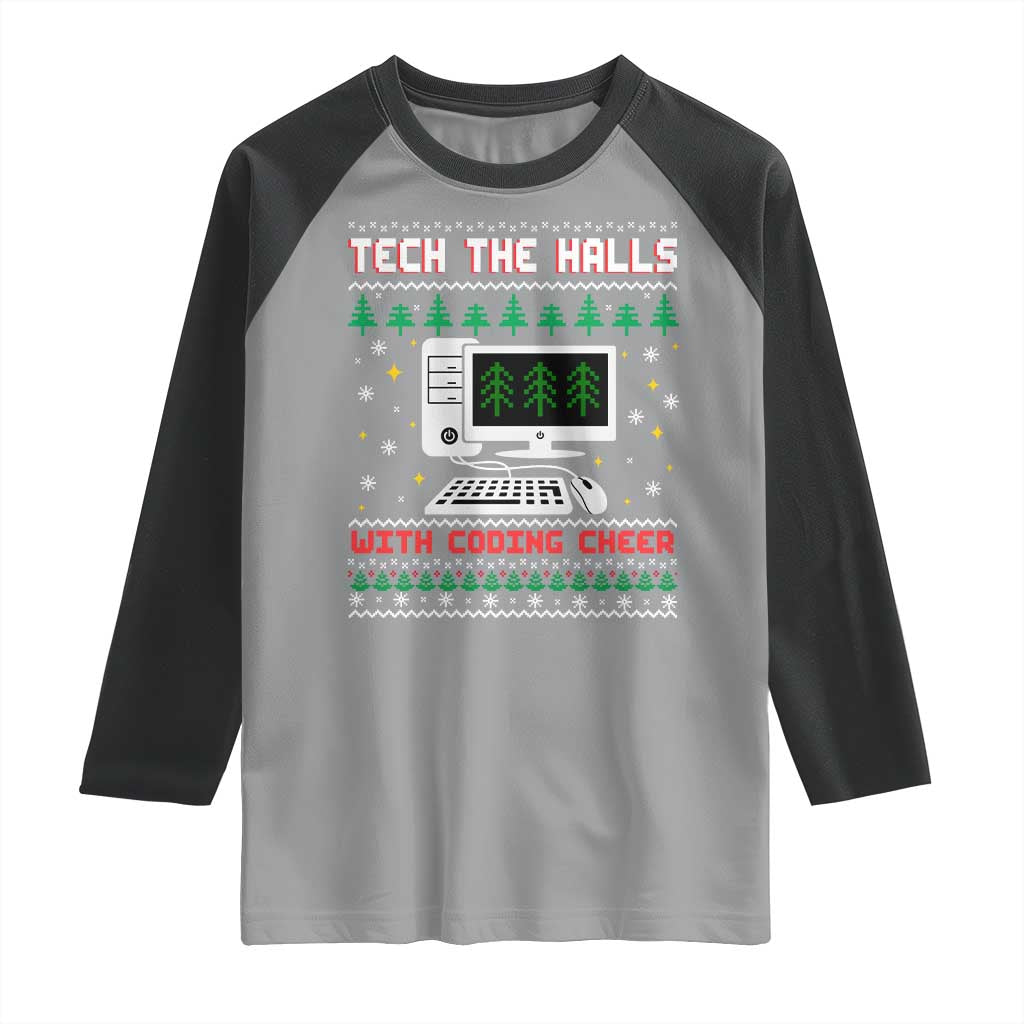 Tech Support Christmas Raglan Shirt Tech The Halls With Cooking Cheer TS14 Sport Gray Black Print Your Wear