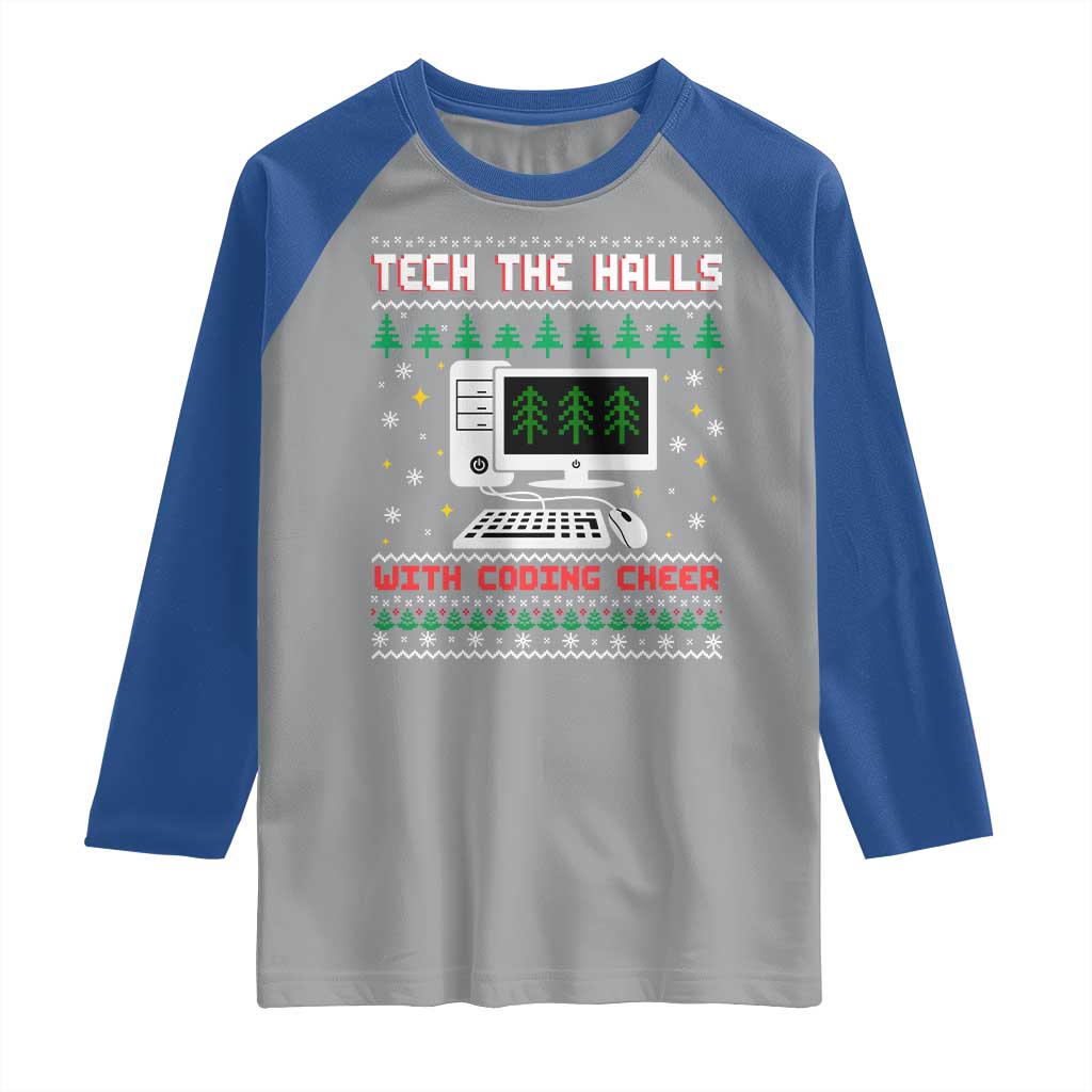 Tech Support Christmas Raglan Shirt Tech The Halls With Cooking Cheer TS14 Sport Gray Royal Print Your Wear