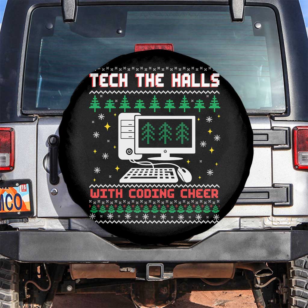 Tech Support Christmas Spare Tire Cover Tech The Halls With Cooking Cheer TS14 No hole Black Print Your Wear
