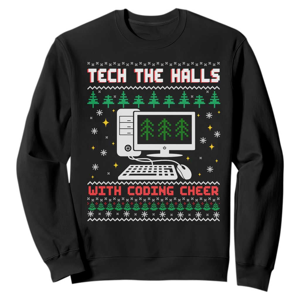 Tech Support Christmas Sweatshirt Tech The Halls With Cooking Cheer TS14 Black Print Your Wear