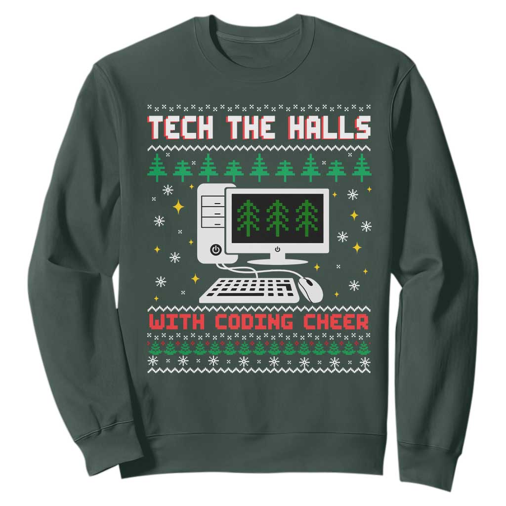 Tech Support Christmas Sweatshirt Tech The Halls With Cooking Cheer TS14 Dark Forest Green Print Your Wear