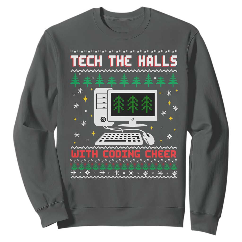 Tech Support Christmas Sweatshirt Tech The Halls With Cooking Cheer TS14 Dark Heather Print Your Wear