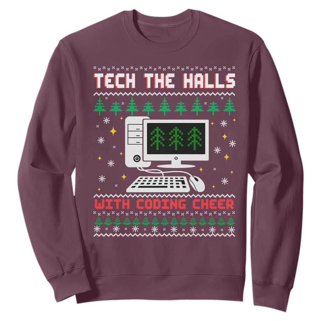 Tech Support Christmas Sweatshirt Tech The Halls With Cooking Cheer TS14 Maroon Print Your Wear