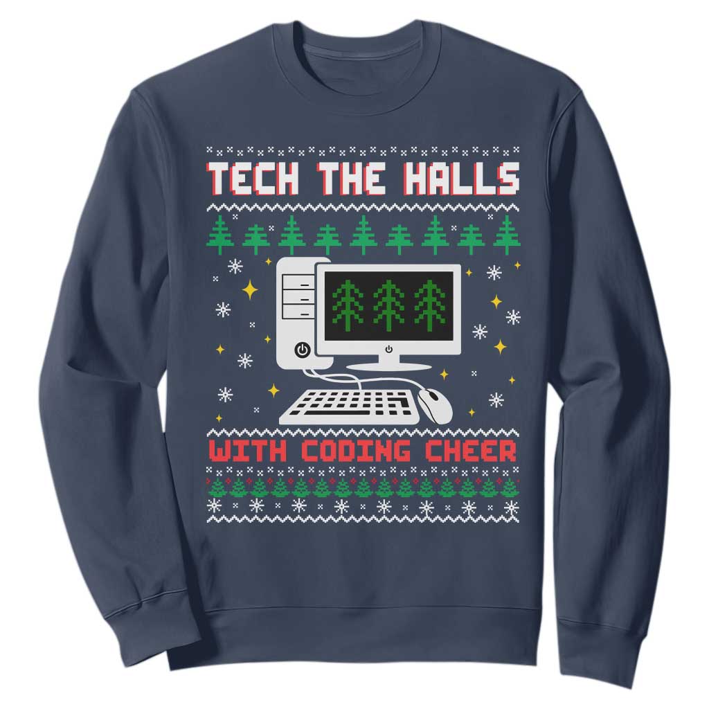 Tech Support Christmas Sweatshirt Tech The Halls With Cooking Cheer TS14 Navy Print Your Wear
