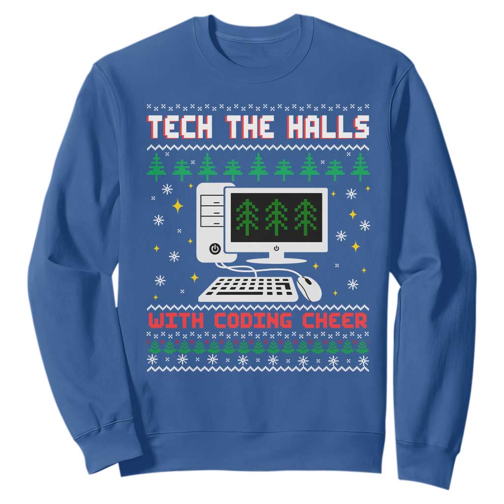 Tech Support Christmas Sweatshirt Tech The Halls With Cooking Cheer TS14 Royal Blue Print Your Wear
