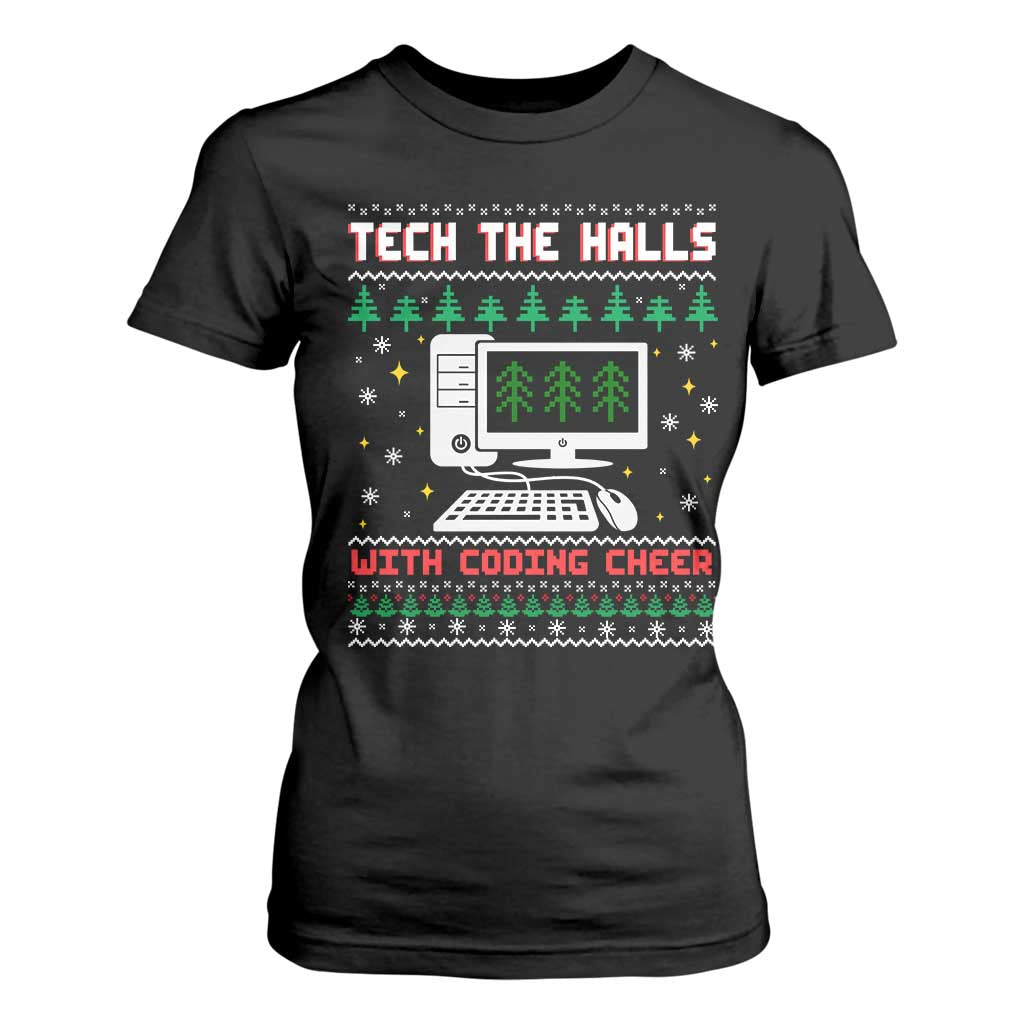 Tech Support Christmas T Shirt For Women Tech The Halls With Cooking Cheer TS14 Black Print Your Wear