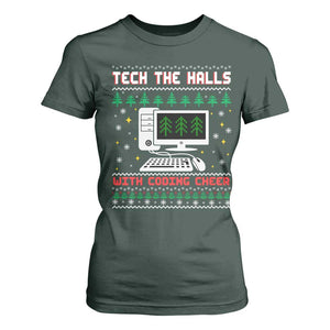 Tech Support Christmas T Shirt For Women Tech The Halls With Cooking Cheer TS14 Dark Forest Green Print Your Wear