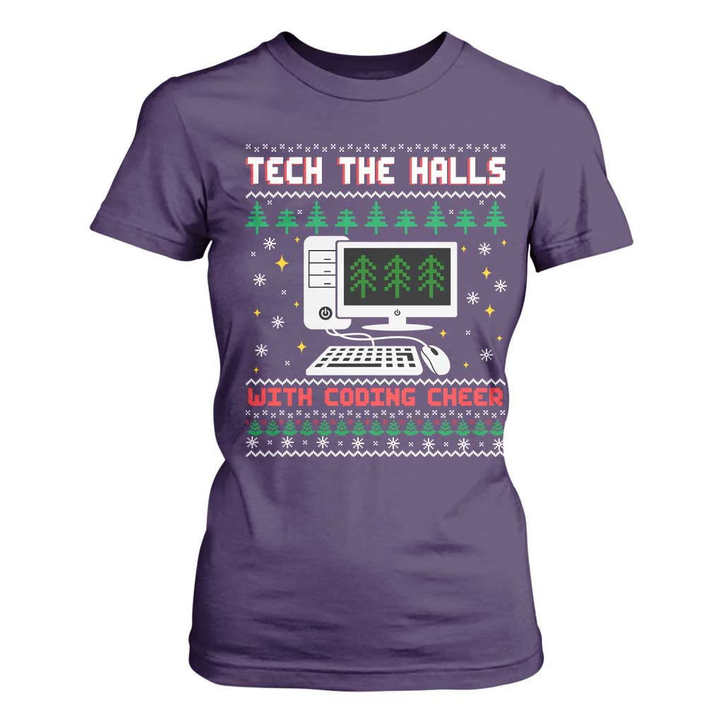 Tech Support Christmas T Shirt For Women Tech The Halls With Cooking Cheer TS14 Purple Print Your Wear