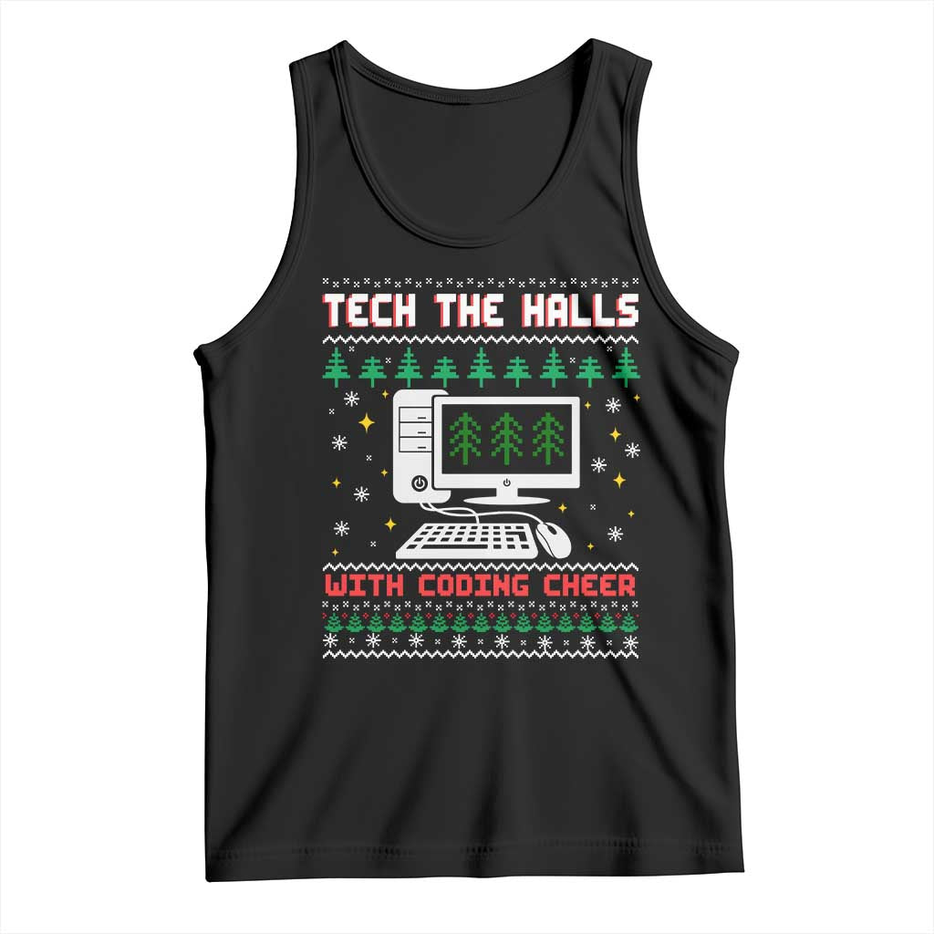 Tech Support Christmas Tank Top Tech The Halls With Cooking Cheer TS14 Black Print Your Wear