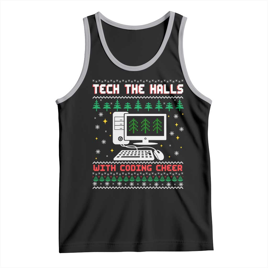 Tech Support Christmas Tank Top Tech The Halls With Cooking Cheer TS14 Black Athletic Heather Print Your Wear