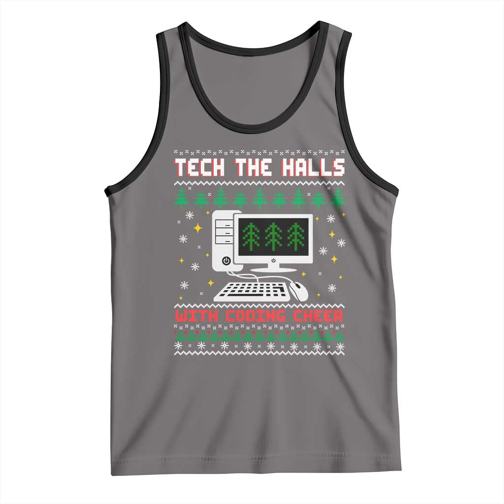 Tech Support Christmas Tank Top Tech The Halls With Cooking Cheer TS14 Deep Heather Black Print Your Wear