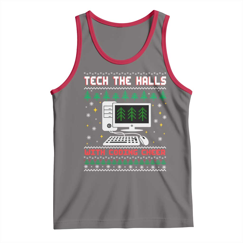 Tech Support Christmas Tank Top Tech The Halls With Cooking Cheer TS14 Deep Heather Red Print Your Wear