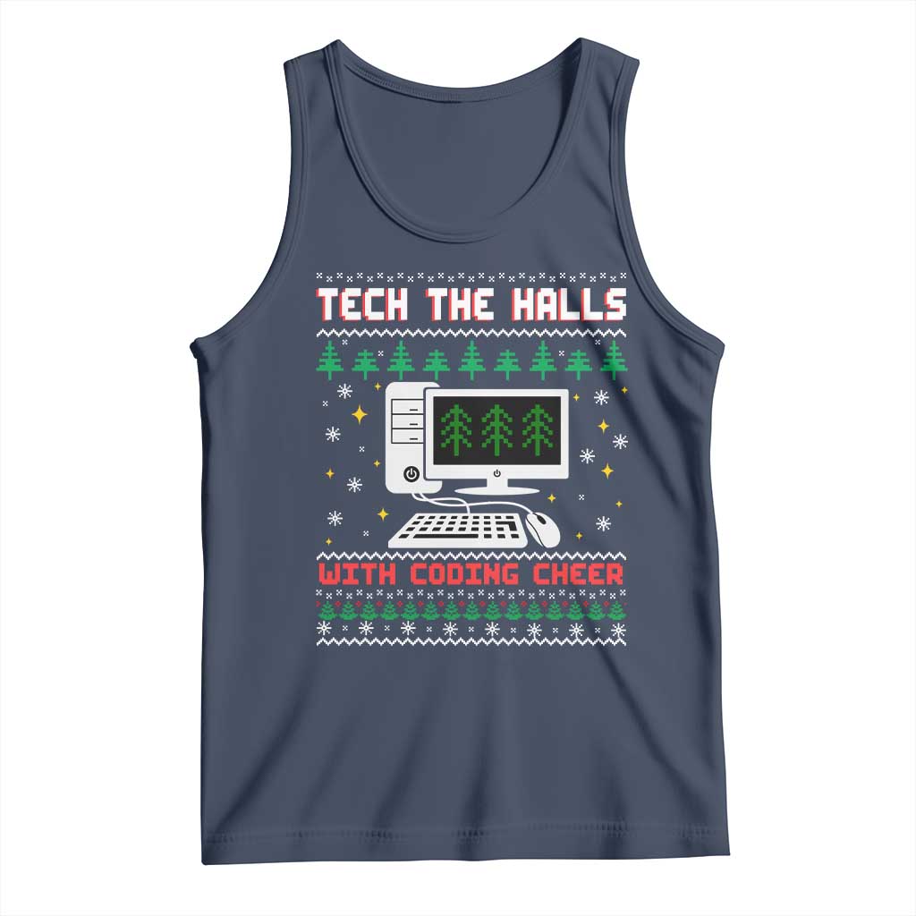 Tech Support Christmas Tank Top Tech The Halls With Cooking Cheer TS14 Navy Print Your Wear