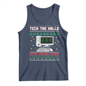 Tech Support Christmas Tank Top Tech The Halls With Cooking Cheer TS14 Navy Print Your Wear