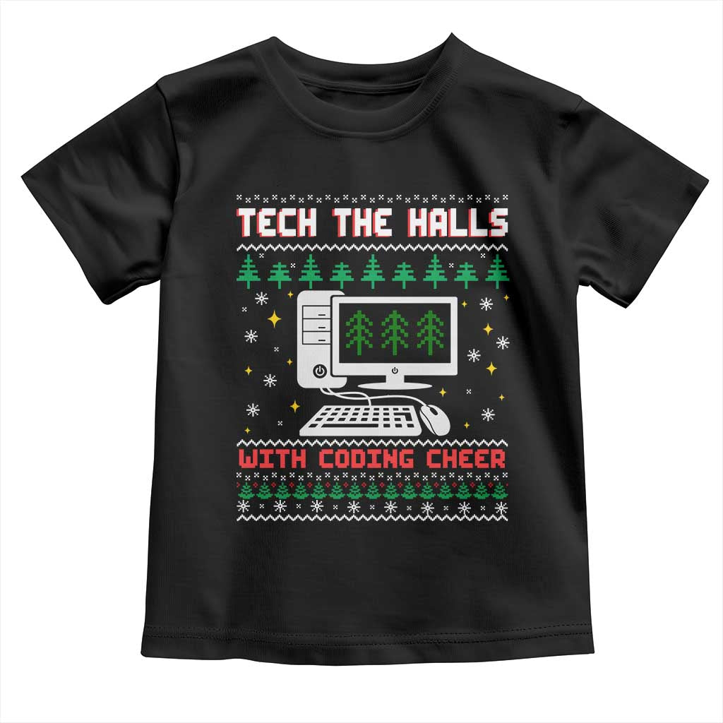 Tech Support Christmas Toddler T Shirt Tech The Halls With Cooking Cheer TS14 Black Print Your Wear