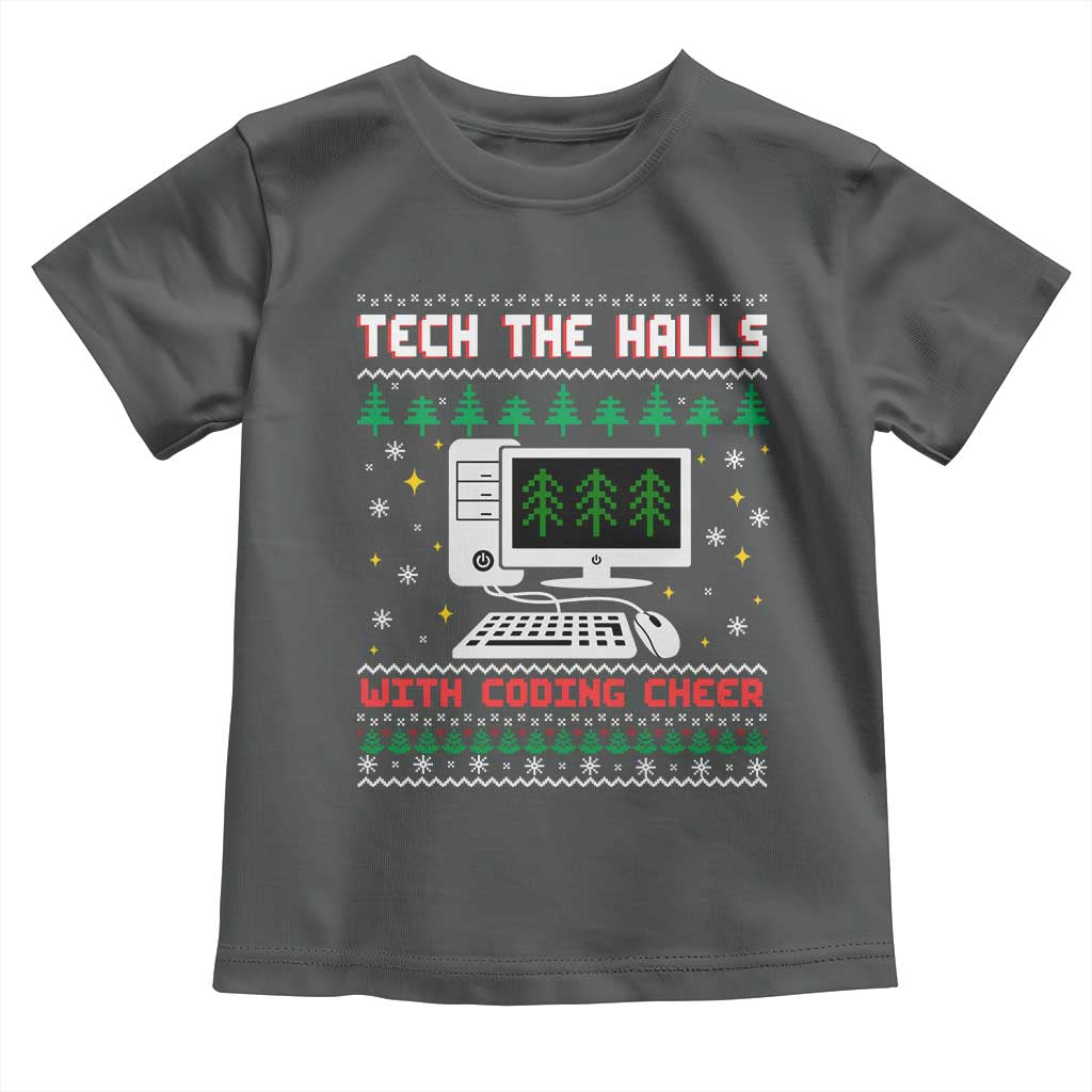 Tech Support Christmas Toddler T Shirt Tech The Halls With Cooking Cheer TS14 Dark Heather Print Your Wear