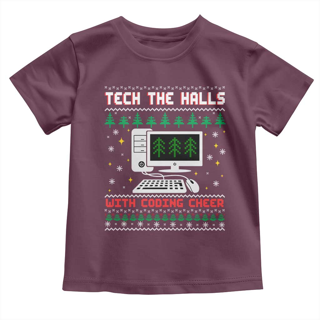 Tech Support Christmas Toddler T Shirt Tech The Halls With Cooking Cheer TS14 Maroon Print Your Wear