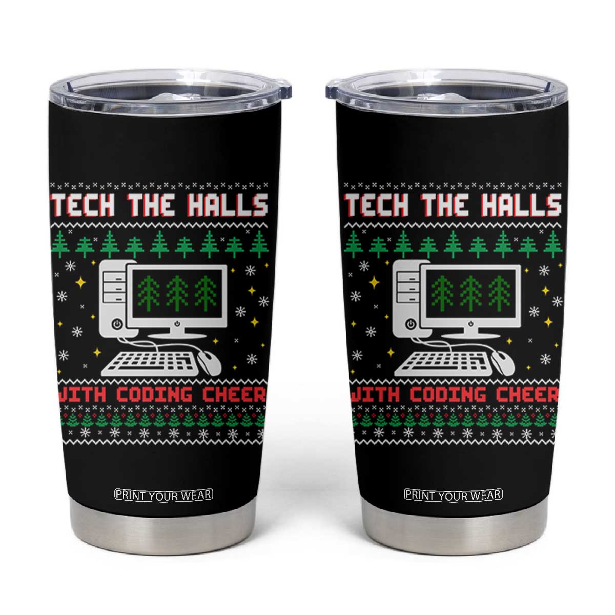 Tech Support Christmas Tumbler Cup Tech The Halls With Cooking Cheer TS14 Black Print Your Wear