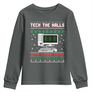 Tech Support Christmas Youth Sweatshirt Tech The Halls With Cooking Cheer TS14 Dark Heather Print Your Wear