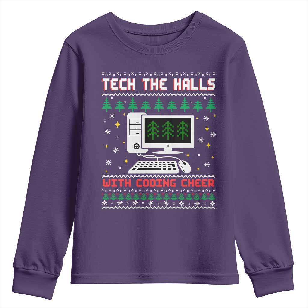 Tech Support Christmas Youth Sweatshirt Tech The Halls With Cooking Cheer TS14 Purple Print Your Wear