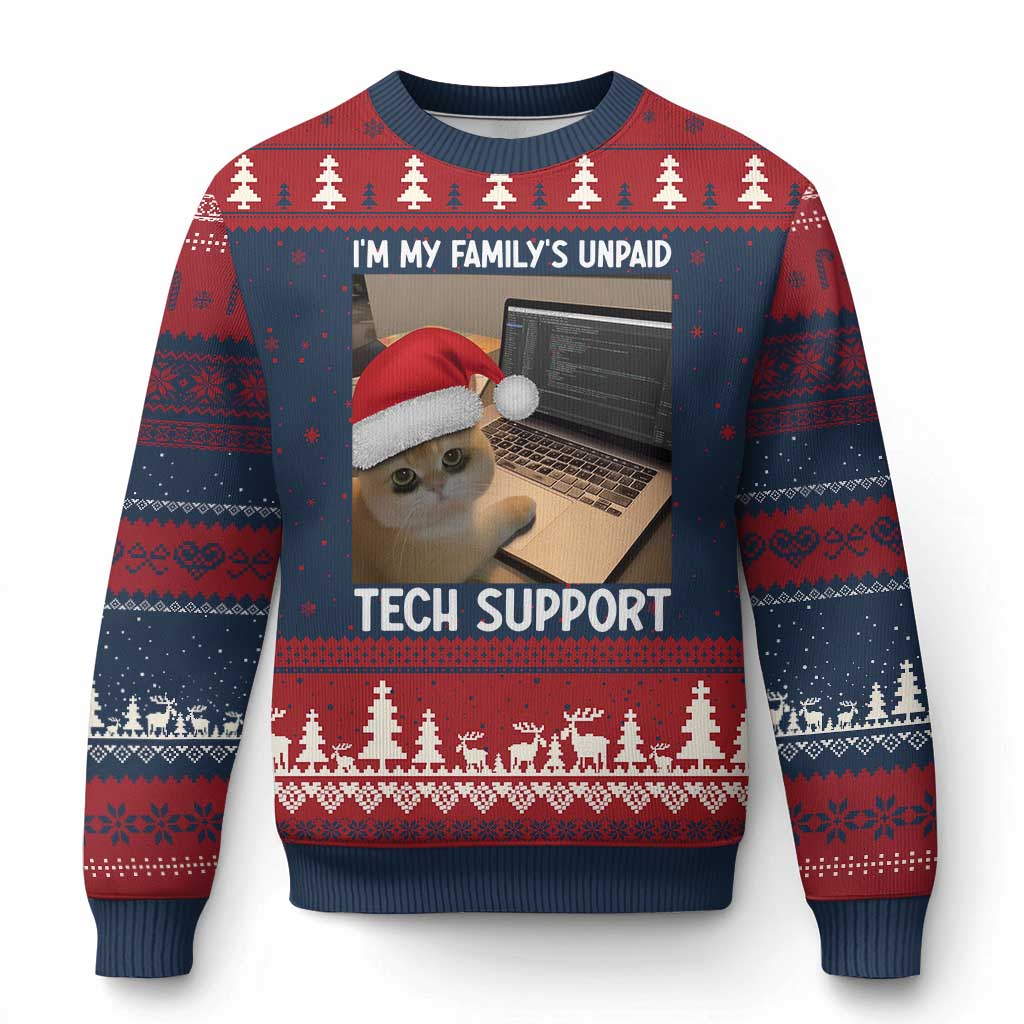 Funny Tech Support Cat Xmas Ugly Christmas Sweater TS14 Navy Red Print Your Wear