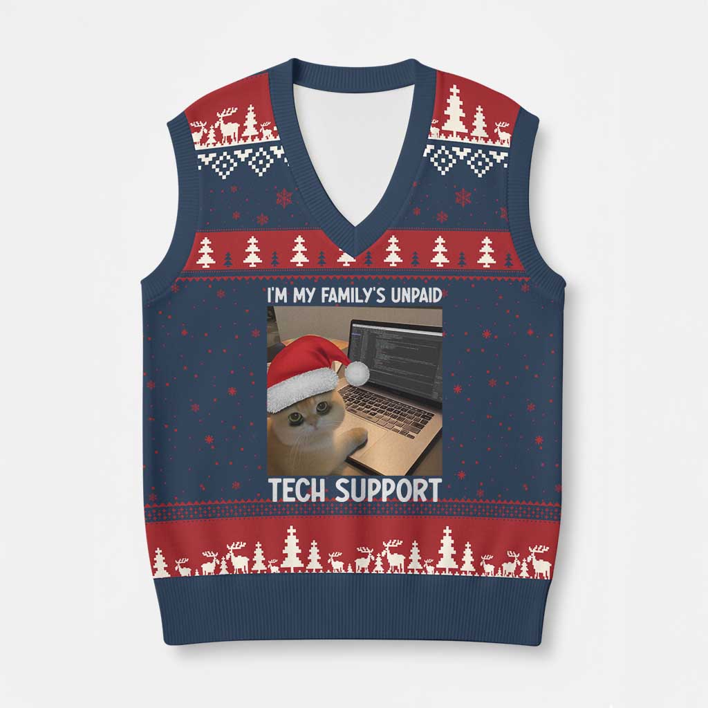 Funny Tech Support Cat Xmas V-Neck Knit Sweater Vest TS14 Navy Red Print Your Wear