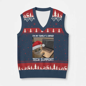 Funny Tech Support Cat Xmas V-Neck Knit Sweater Vest TS14 Navy Red Print Your Wear
