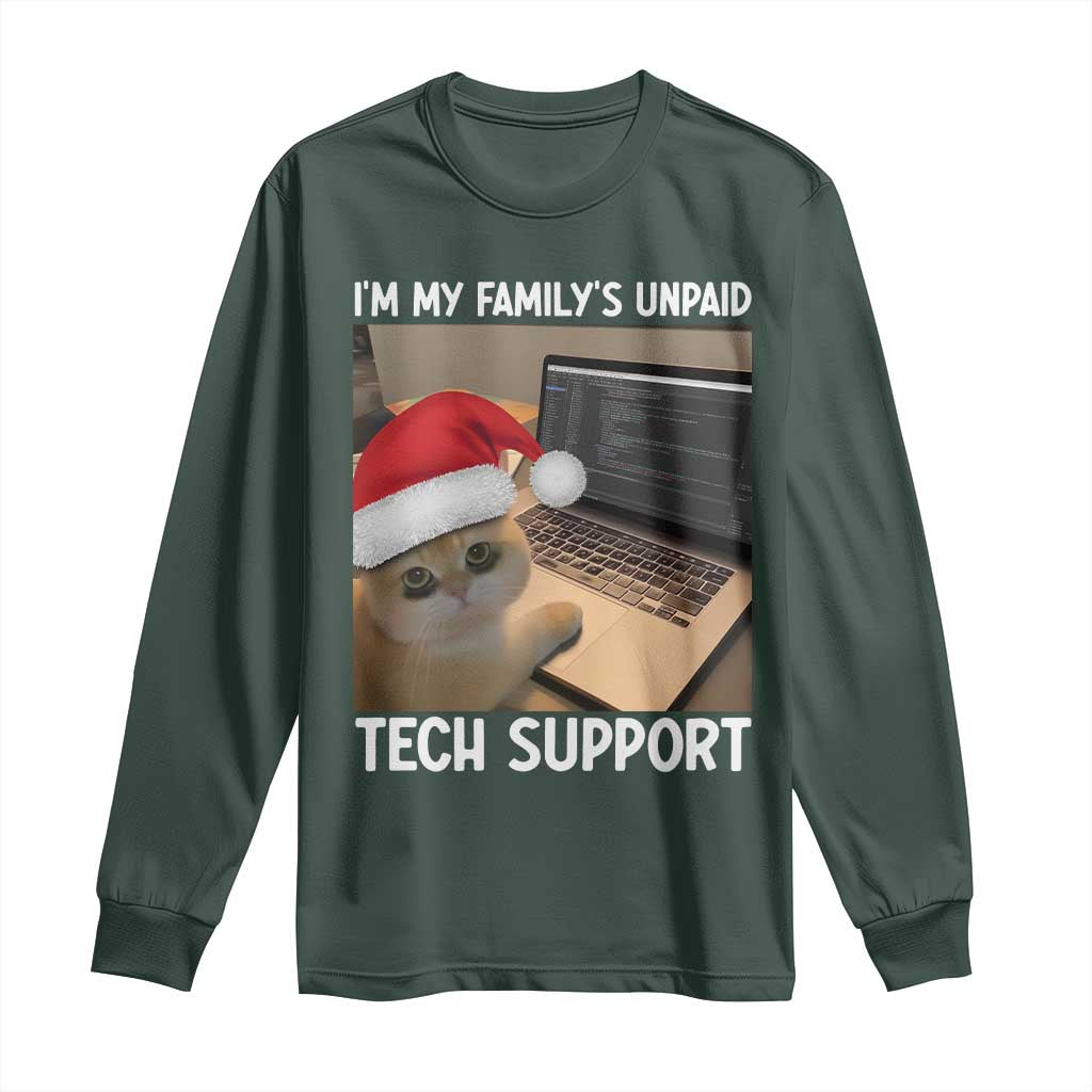 Funny Tech Support Cat Christmas Long Sleeve Shirt TS14 Dark Forest Green Print Your Wear