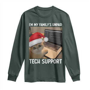 Funny Tech Support Cat Christmas Long Sleeve Shirt TS14 Dark Forest Green Print Your Wear