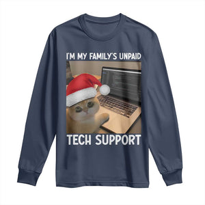 Funny Tech Support Cat Christmas Long Sleeve Shirt TS14 Navy Print Your Wear