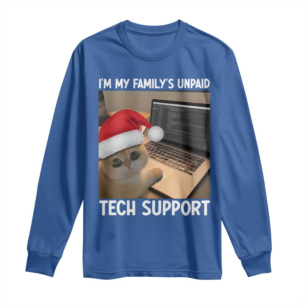 Funny Tech Support Cat Christmas Long Sleeve Shirt TS14 Royal Blue Print Your Wear
