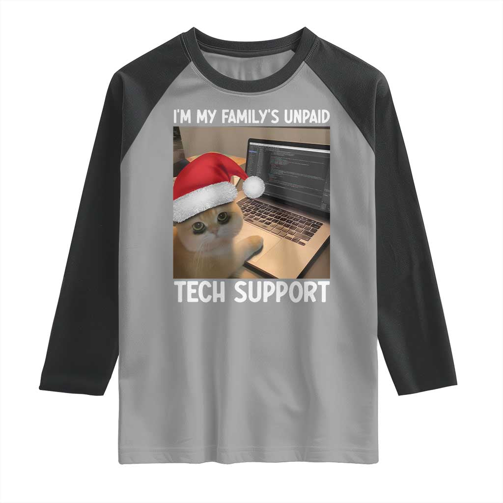 Funny Tech Support Cat Christmas Raglan Shirt TS14 Sport Gray Black Print Your Wear
