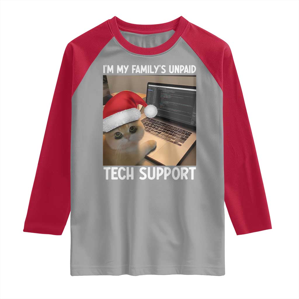 Funny Tech Support Cat Christmas Raglan Shirt TS14 Sport Gray Red Print Your Wear