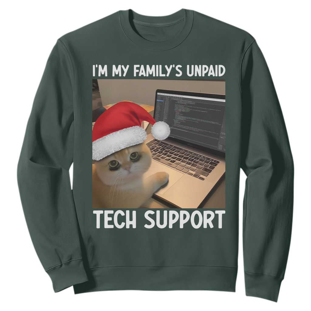 Funny Tech Support Cat Christmas Sweatshirt TS14 Dark Forest Green Print Your Wear