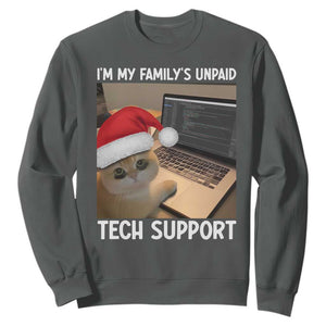 Funny Tech Support Cat Christmas Sweatshirt TS14 Dark Heather Print Your Wear