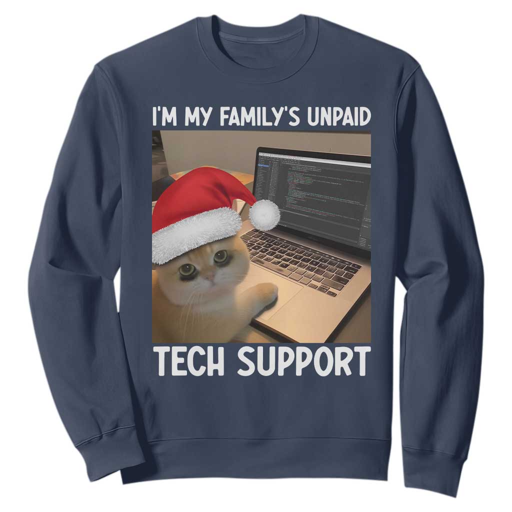 Funny Tech Support Cat Christmas Sweatshirt TS14 Navy Print Your Wear
