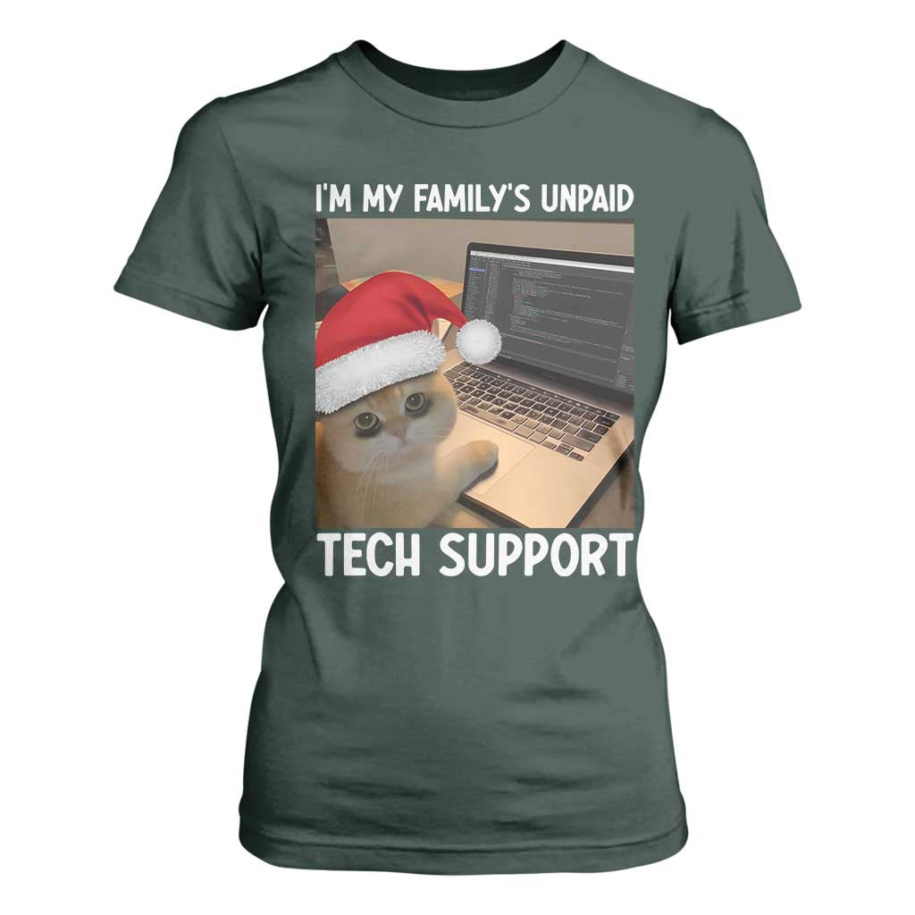 Funny Tech Support Cat Christmas T Shirt For Women TS14 Dark Forest Green Print Your Wear