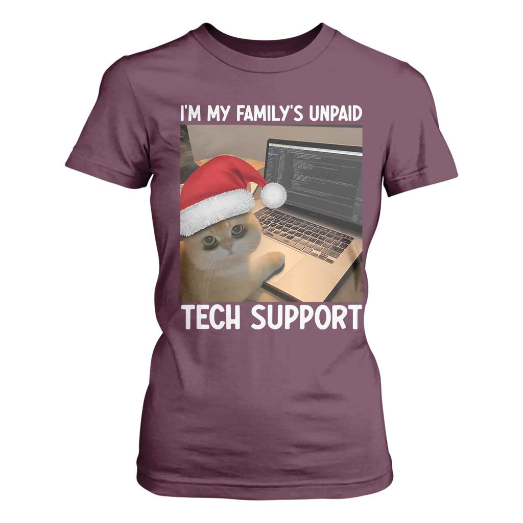Funny Tech Support Cat Christmas T Shirt For Women TS14 Maroon Print Your Wear