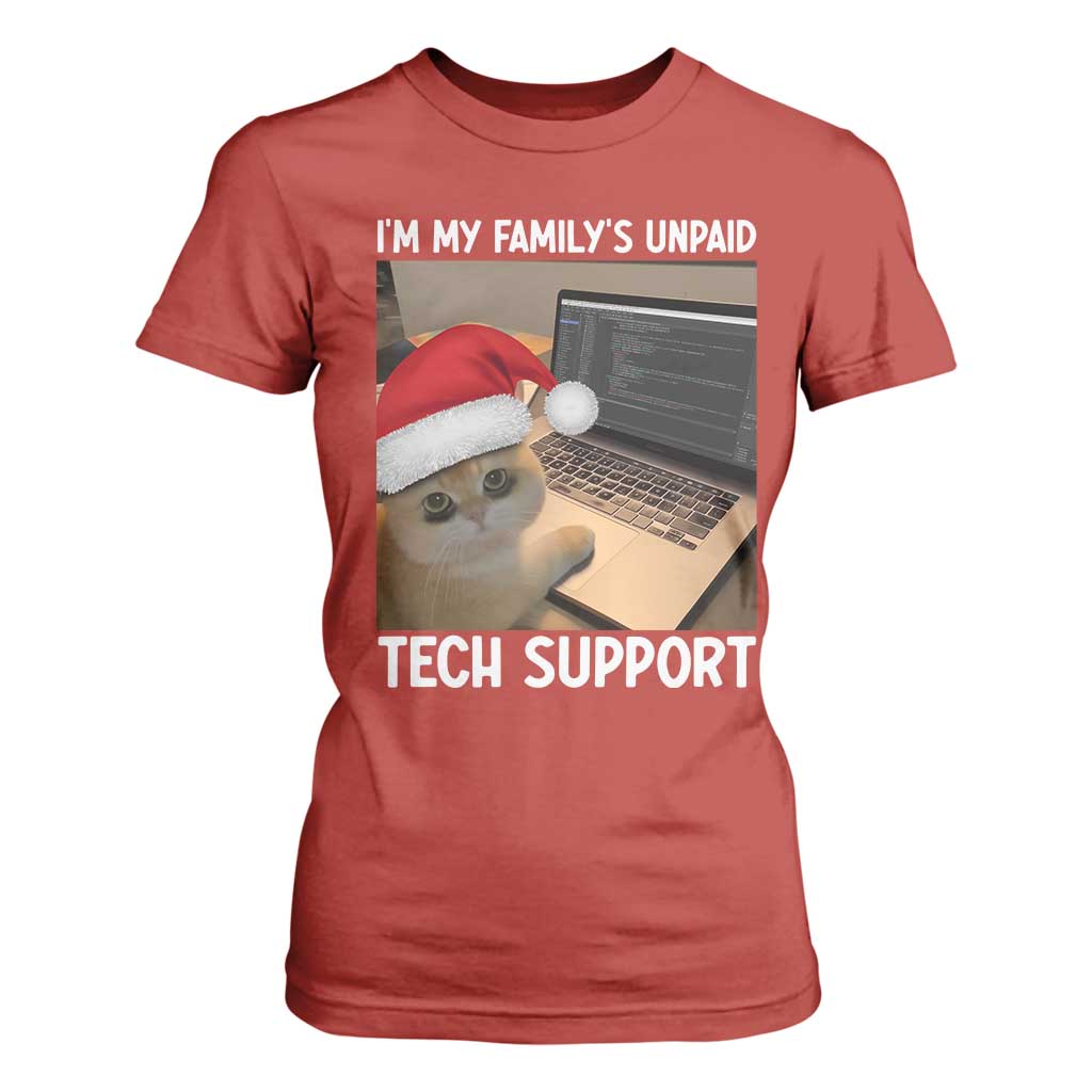 Funny Tech Support Cat Christmas T Shirt For Women TS14 Red Print Your Wear