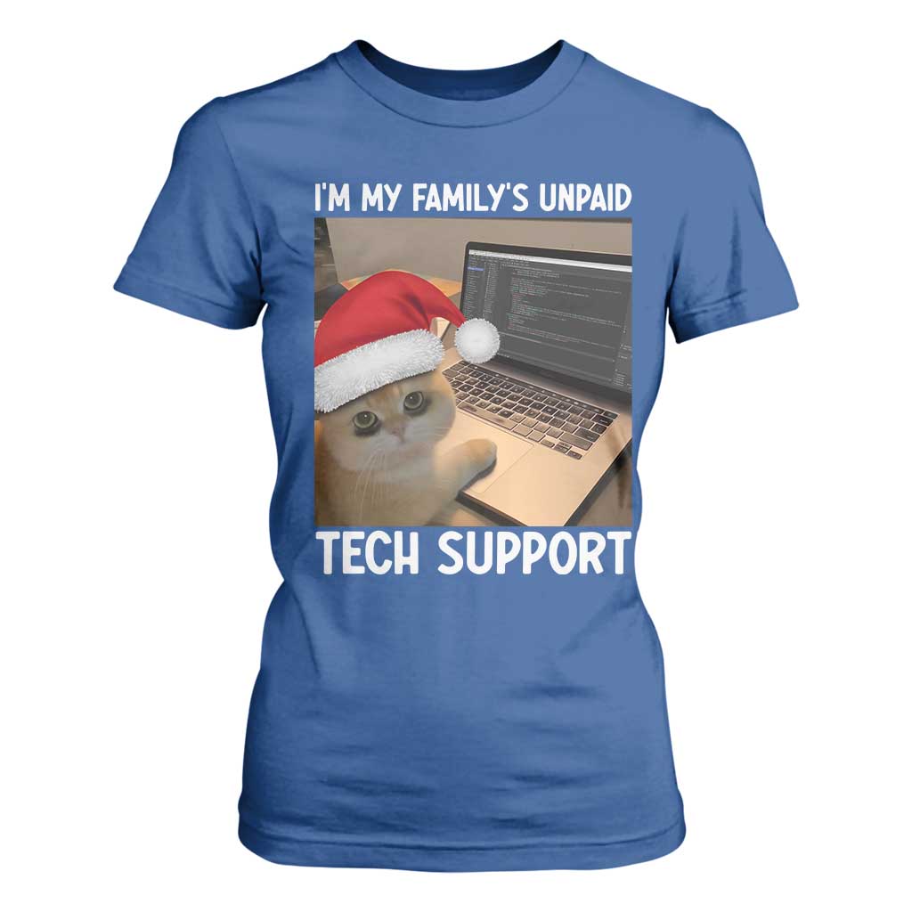 Funny Tech Support Cat Christmas T Shirt For Women TS14 Royal Blue Print Your Wear