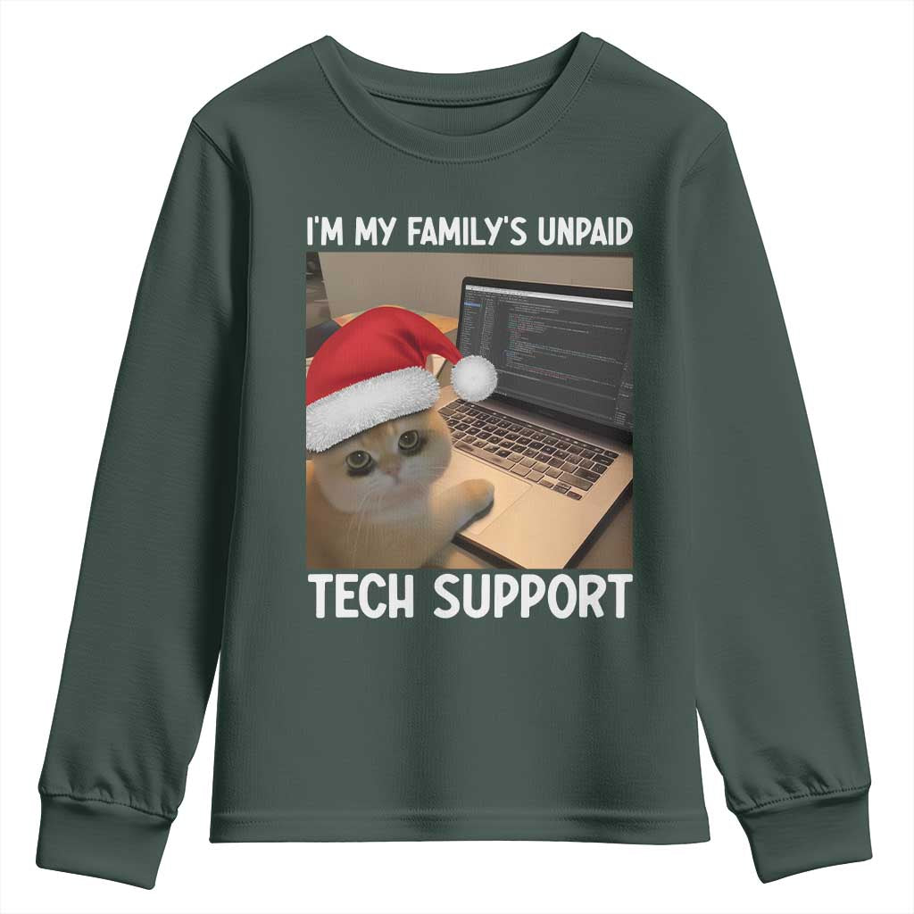Funny Tech Support Cat Christmas Youth Sweatshirt TS14 Dark Forest Green Print Your Wear