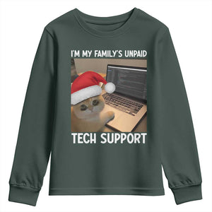 Funny Tech Support Cat Christmas Youth Sweatshirt TS14 Dark Forest Green Print Your Wear