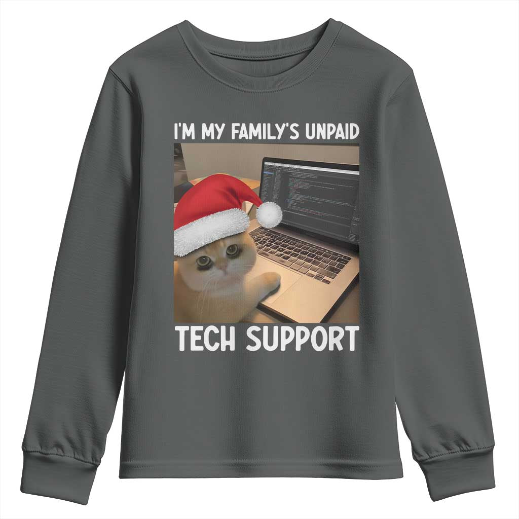 Funny Tech Support Cat Christmas Youth Sweatshirt TS14 Dark Heather Print Your Wear