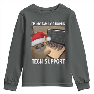 Funny Tech Support Cat Christmas Youth Sweatshirt TS14 Dark Heather Print Your Wear