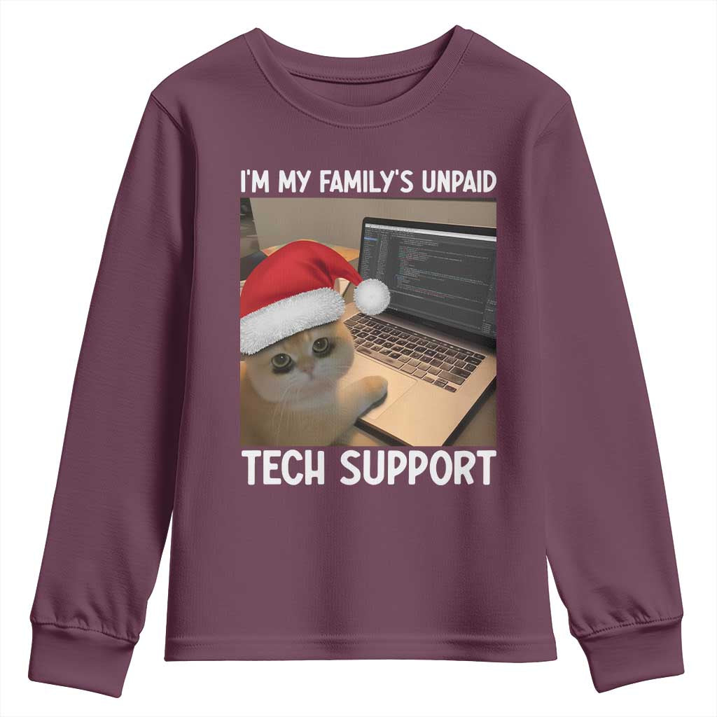 Funny Tech Support Cat Christmas Youth Sweatshirt TS14 Maroon Print Your Wear