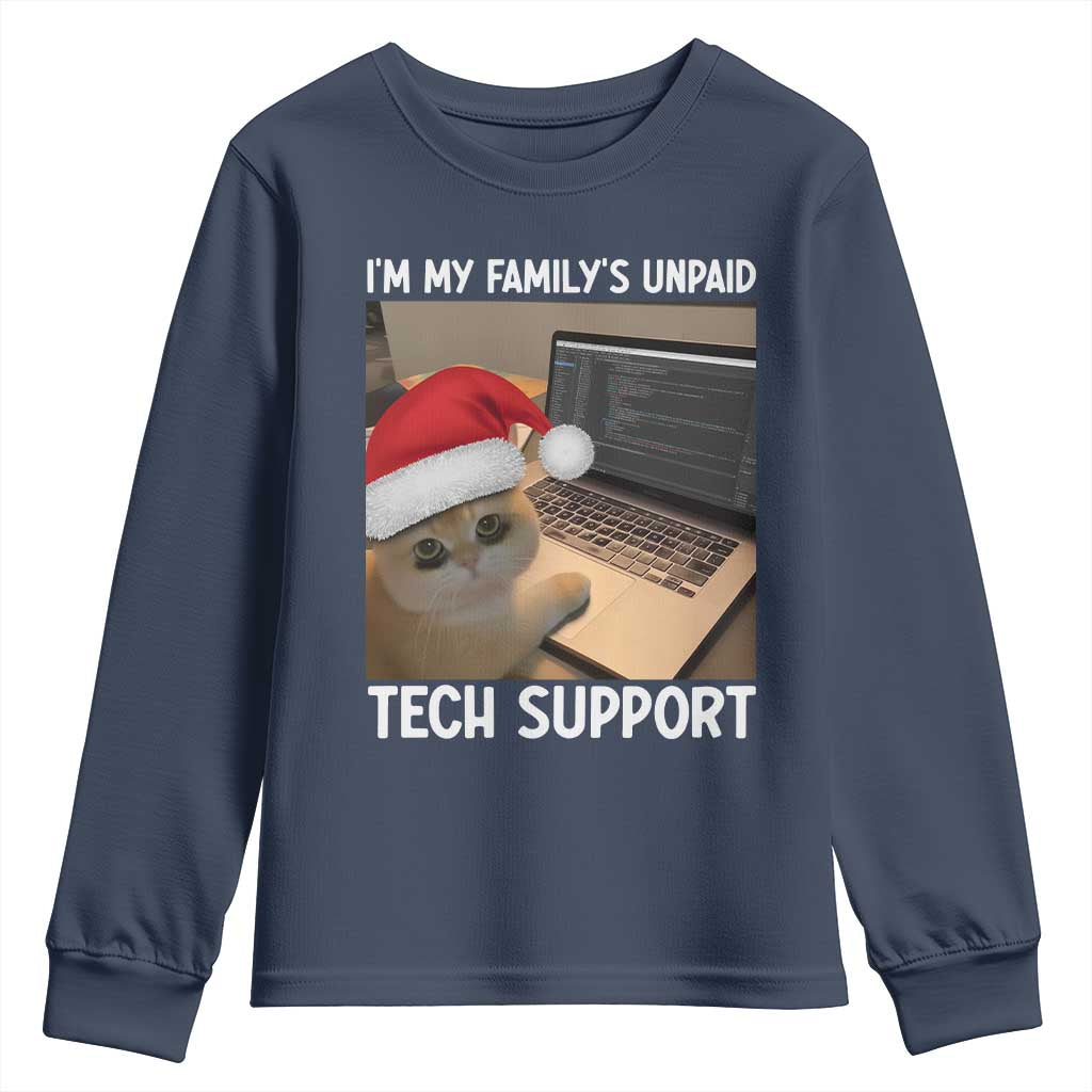 Funny Tech Support Cat Christmas Youth Sweatshirt TS14 Navy Print Your Wear